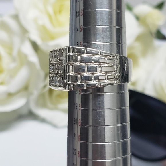 935 Silver Men Vintage Jewelry Wedding Ring Round Cubic Zircon - Picture 7 of 8